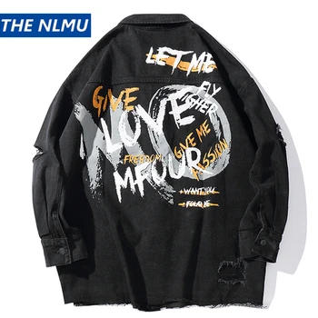 

Vintage Denim Jacket Men Hole Distressed Jeans Coat Hip Hop Jacket Streetwear 2019 Fashion Harajuku Autumn Tops for Male HZ226