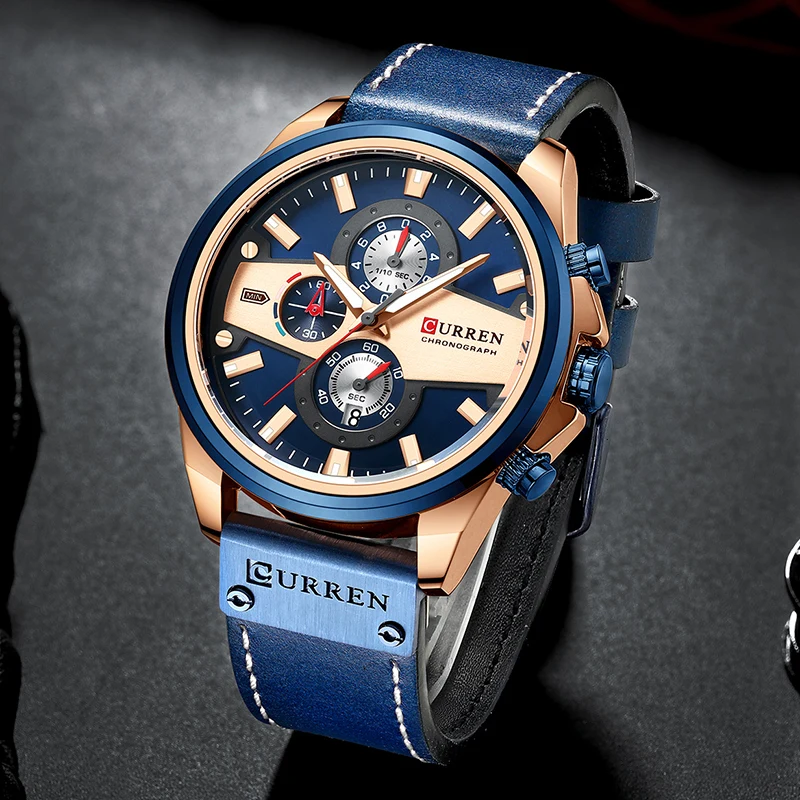 

CURREN New Men Watch Fashion Sports Wrist Watches Men's Leather Waterproof Chronograph Watch Chronograph Male Date Clock