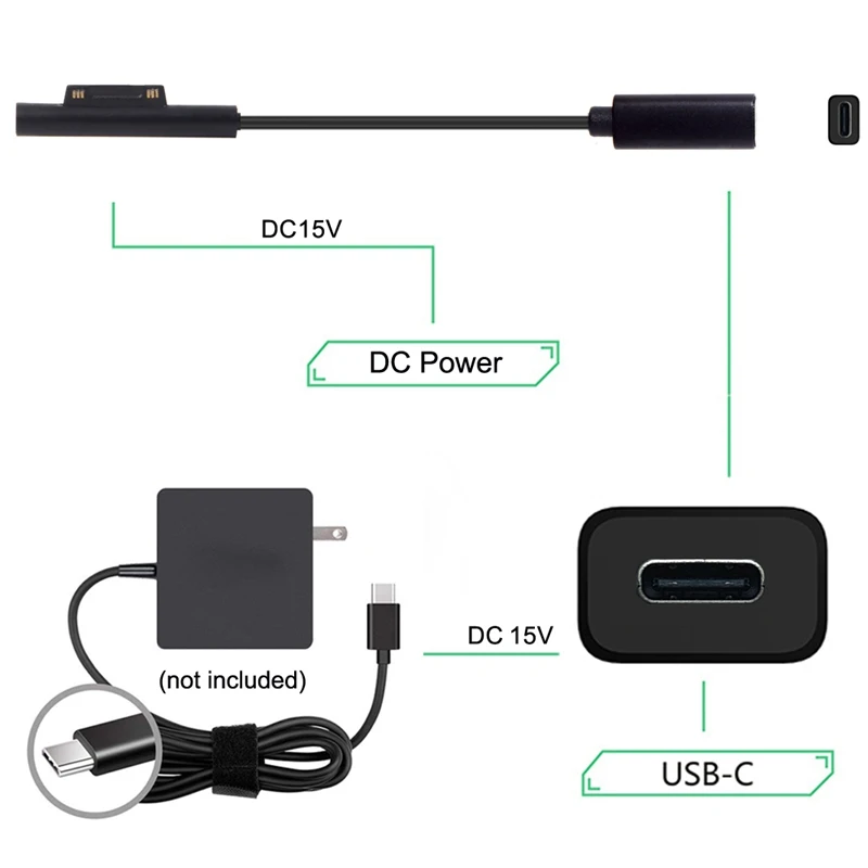 Тип-c Usb-C Dc 15 в женский для поверхности Pro3 Pro4 Pro5 Pro6 Book Pro зарядка Расширение питания Кабель-адаптер конвертер шнур Blac