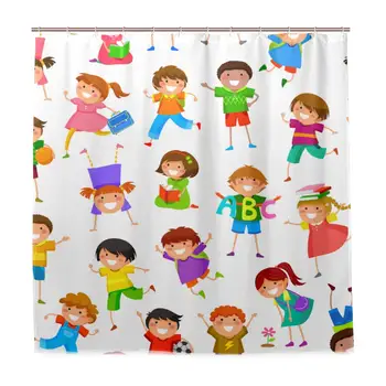 

Decoration Shower Curtain Shower Seamless Pattern Cartoon Kids Bath Curtains Waterproof Fabric Bathroom Decor Set with Hooks