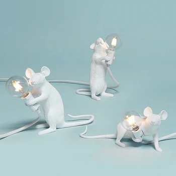 

Rat Mouse Desk Lamp White Gold Resin Living Room Study Table Lamps Indoor Children Room Bedroom Lights Cute LED Night Light