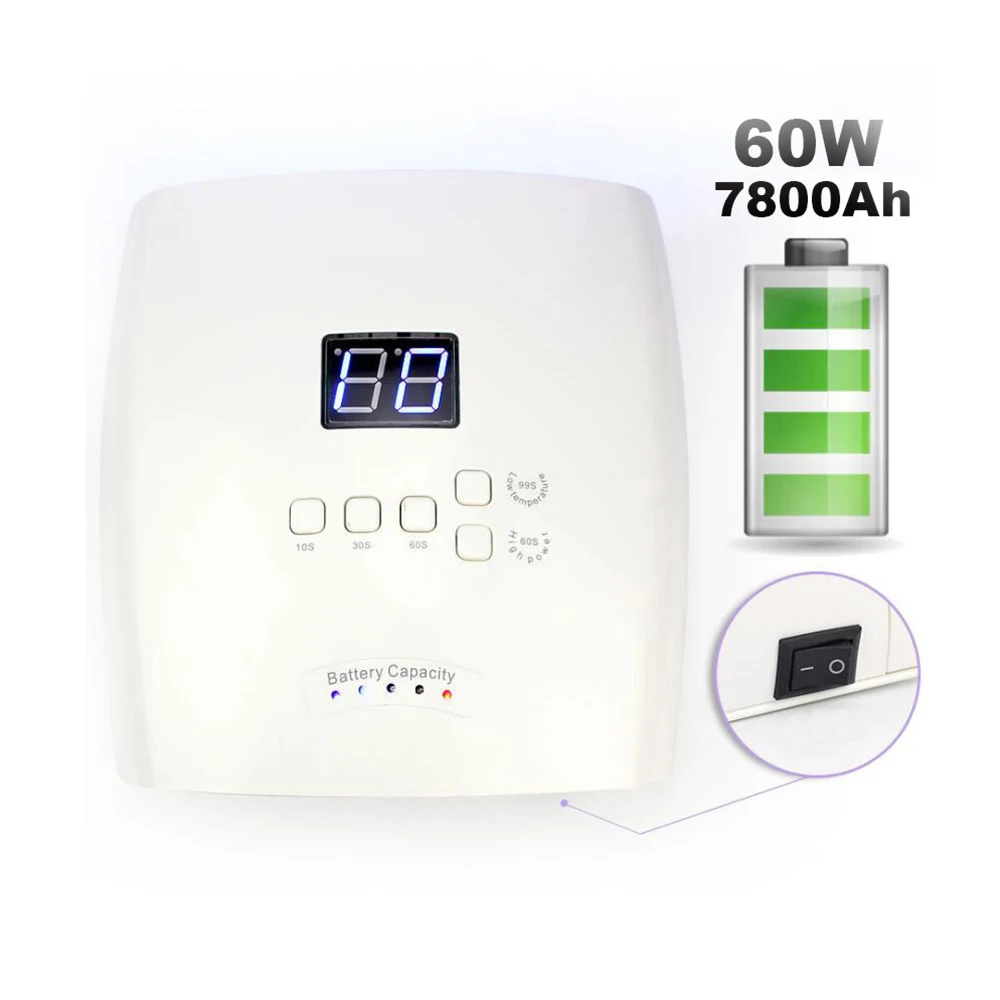 

60W UV LED Nail Lamp Gel Nail Polish Dryer Battery Rechargeable Cordless 30s/60s/90s Auto Sensor Nail Art Manicure Tools
