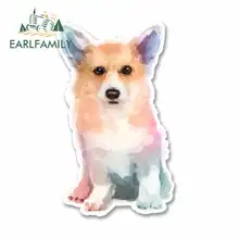 EARLFAMILY 13cm x 13cm Cute Watercolour Corgi Funny Car Stickers Comic Vinyl JDM Accessories Waterproof Anime 3D DIY Fine Decal
