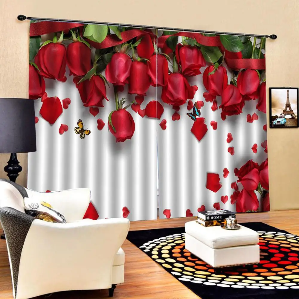 

photo Blackout Window Drapes Luxury 3D Curtains For Living room Bed room Office Hotel Home red rose flower curtains