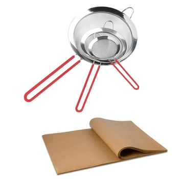 

3 Fine Mesh Stainless Steel Strainers Colander & 100Pcs Paper Baking Liners Sheets, Precut 30X40cm Non-Stick Wax Paper