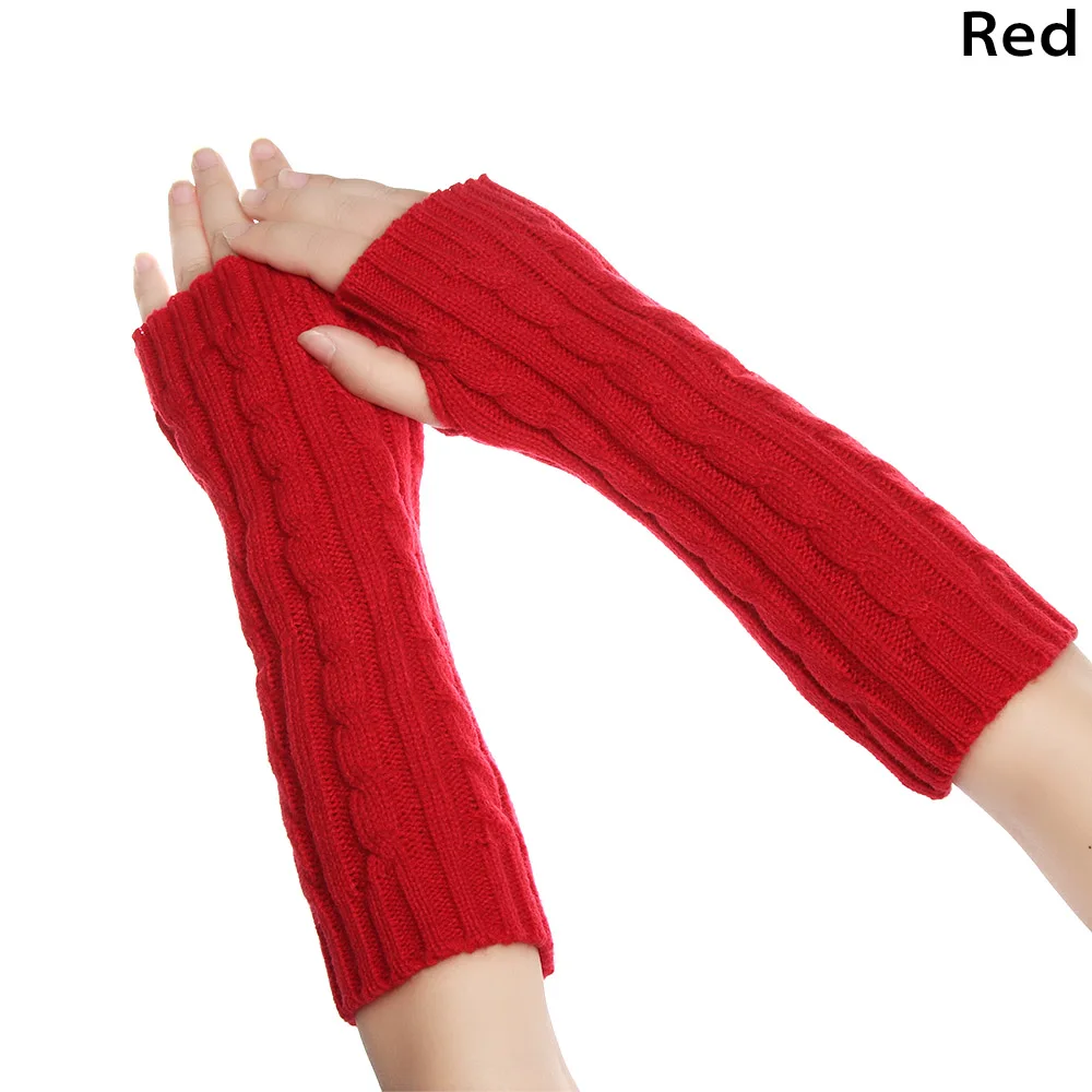 red Женские вязаные шерстяные длинные перчатки, толстые теплые перчатки без пальцев, перчатки с пуговицами, модные тактические перчатки на осень и зиму - Цвет: red