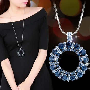 

Fashion Crystal Round Circle Pendant Long Necklace For Women 2019 New Trendy Jewelry Sweater Necklaces