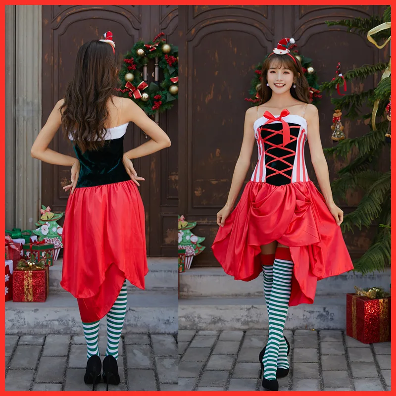 Женские Косплэй Рождественский костюм Санта Клаус шоу на сцене ClothingChristmas костюм сексуальный костюм "Санта", "Косплэй праздничный костюм