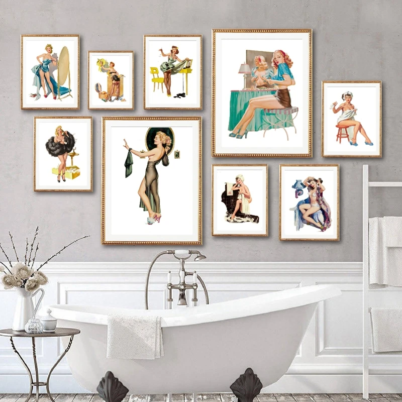 Retro Pin Up Girls Poster Bathroom Wall Art Decor