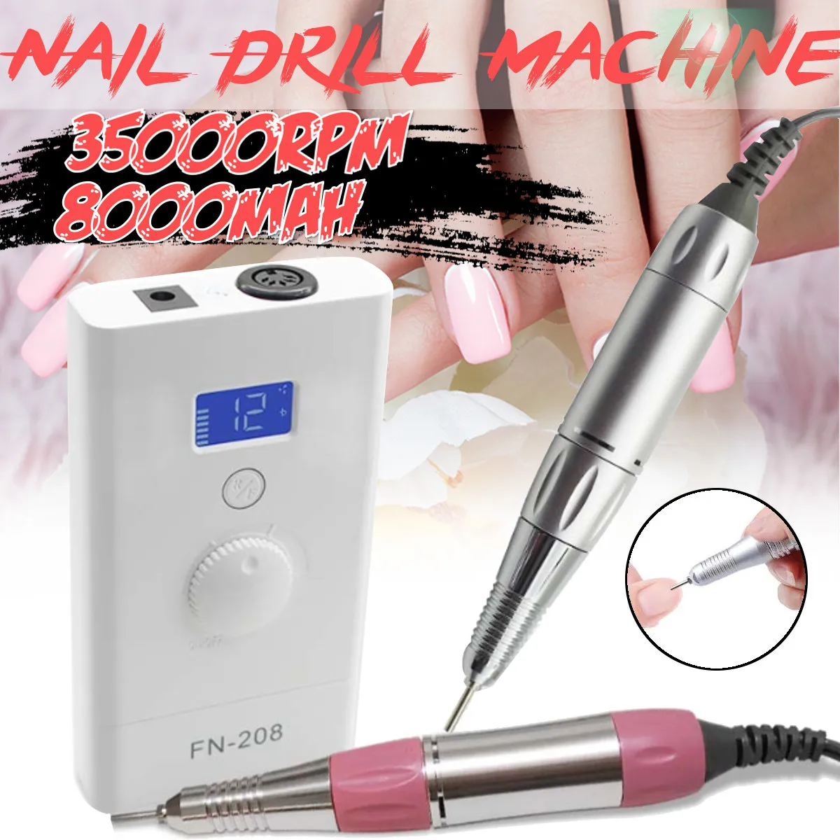 Электрический набор сверл для ногтей с ЖК-дисплеем 35000 об/мин, электрическая полировальная машинка для ногтей, ручка, наконечник для удаления омертвевшей кожи, маникюрный аппарат