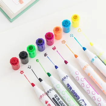 

12 Colors Kawaii Seal Stamp Washable Watercolor Pen Cute Marker Pen Kid Stationery Art Graffiti Drawing Painting Supply