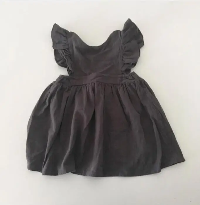 Платье с оборками в Корейском стиле для девочек модные осенние платья-майки из хлопка и льна для девочек 1-7 лет, PQ417