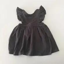 Платье с оборками в Корейском стиле для девочек модные осенние платья-майки из хлопка и льна для девочек 1-7 лет, PQ417