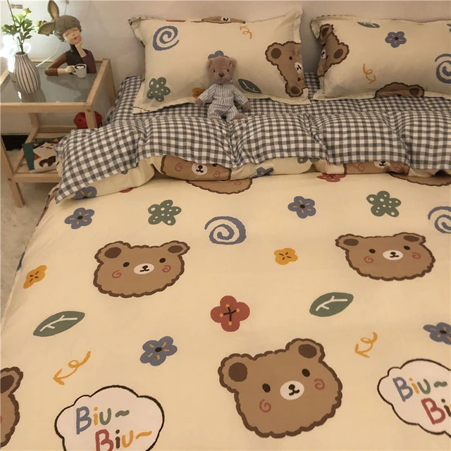 Brown Flower Letters Bedding Set Kids Adults Flat Sheet Duvet Cover  Pillowcase Bed Linens Home Textile Twin Full Queen King Size - Bedding Set  - AliExpress