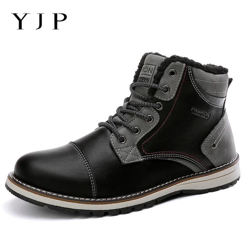 

YJP Men Boots Anti-Skidding Leather Shoes Men Popular Comfy Spring Autumn Men Shoes Short Plush Snow Boots Durable Outsole