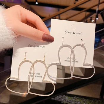 

Elegant Exaggerated Heart-shaped Hanging Dangle Prevent Allergy Women's Earrings 2020 New Trend Rhinestone Fashion Earrings