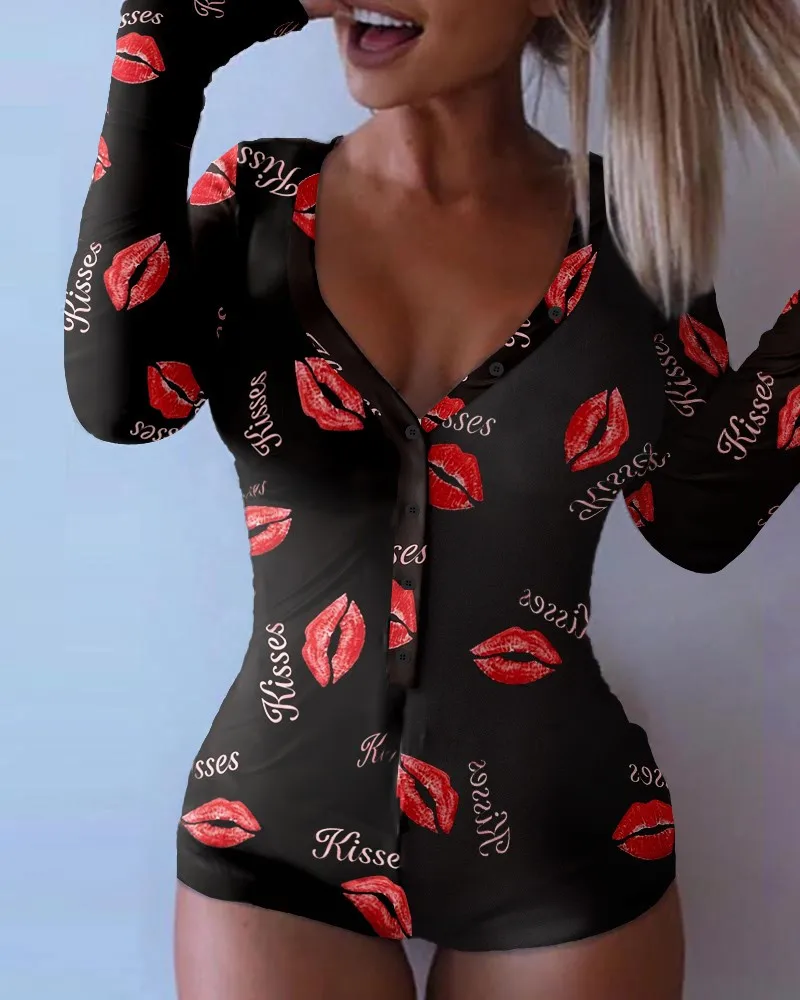 Valentine's Day Sexy Bodycon Playsuits Long Sleeve Butt Flap Rompers Women Sleepwear One Piece Nightwear Outfits women jumpsuit,women bodysuit sleep wear set