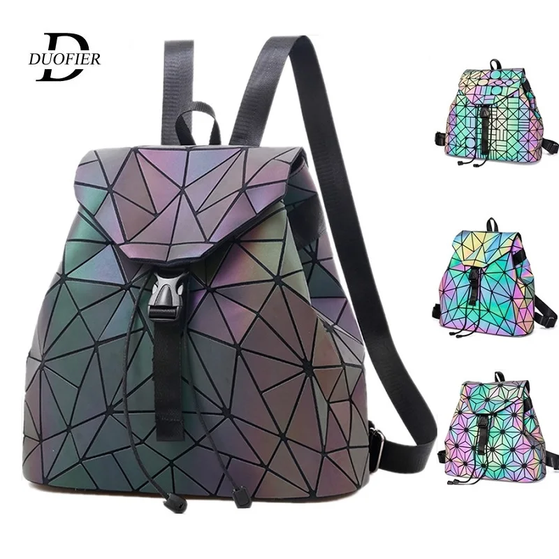 

Women Laser Luminous Backpack2019 New Fashion School Hologram Geometric Fold Student School Bags for Teenage Girls Shoulder Bags