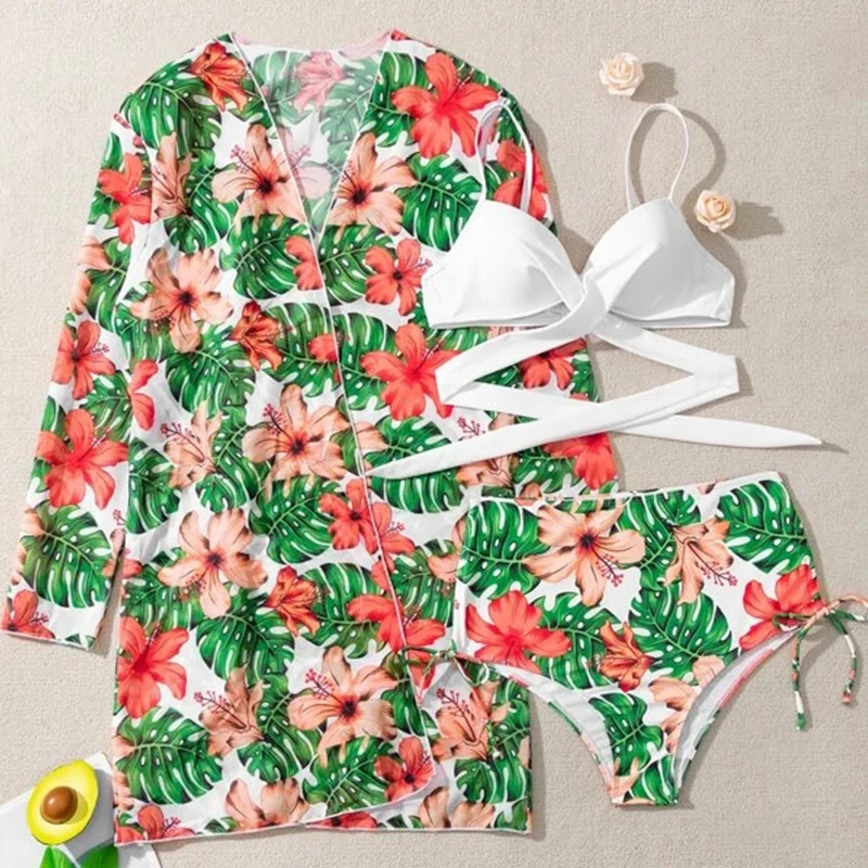 2022 Sexy Bikinis And Cover Set Women Swimsuit Printed Swimwear High Waist Summer Strappy Bathing Suit Beach Wear Biquini Female bathing suit and cover up set