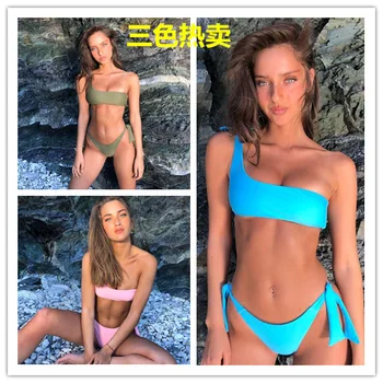 

Solid Color Shoulder Strap Bikini 2020 New Bathing Suit Female Sexy Swimwear Explosion Bikini