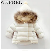 WEPBEL/Милая Меховая куртка-пуховик с капюшоном для маленьких девочек и мальчиков, детская теплая зимняя куртка, верхняя одежда