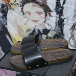 WHOHOLL Japanese Wooden Geta Clogs Slippers Man Women Summer Platform Slipper Wood Bottom Japanese Anime Cosplay Shoes