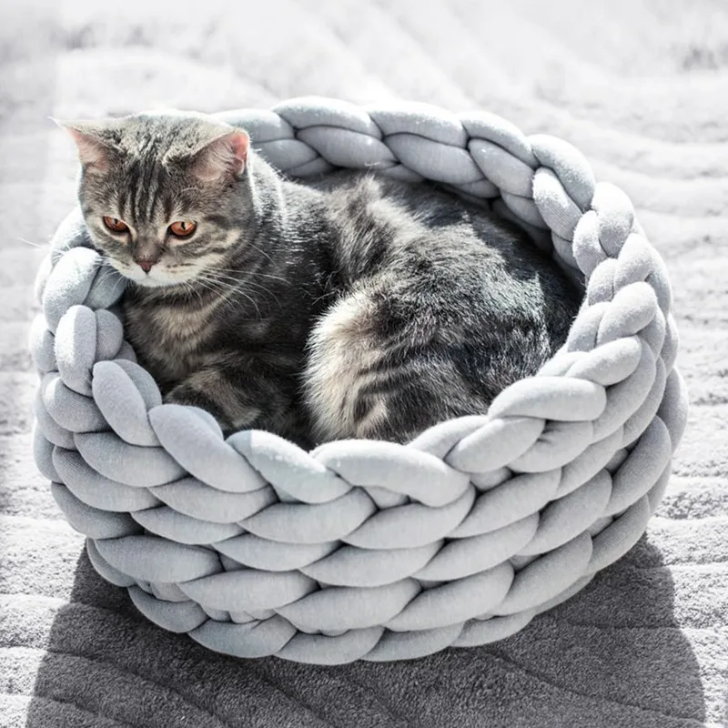 

Round Cat Bed House Soft knitted Cat Bed Round Pet Dog Bed For Small Dogs Cats Nest Winter Warm Sleeping Bed Puppy Mat