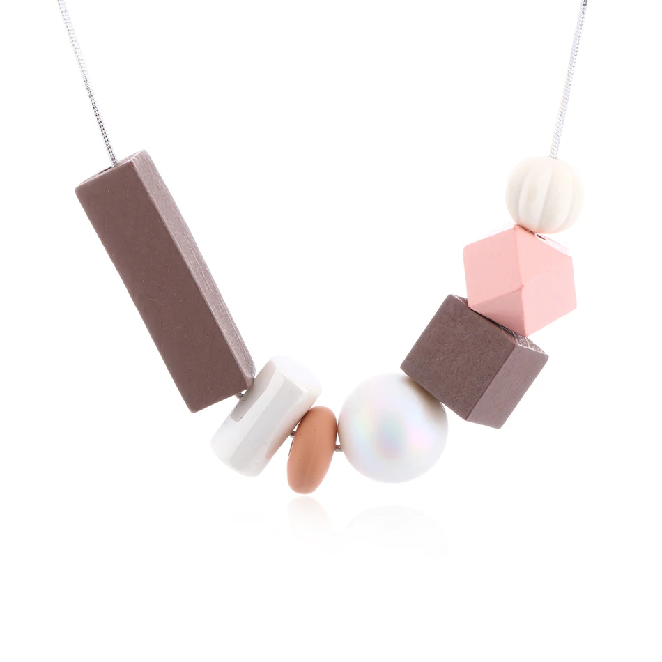 PINK Подходящее женское ожерелье массивное ожерелье s& Кулоны геометрическое ожерелье из деревянных бусин для женщин ювелирные изделия MX016 - Окраска металла: PINK
