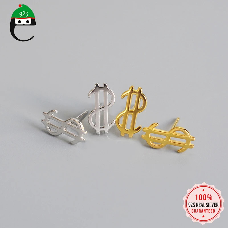 ElfoPlataSi, модные, из натуральной 925 пробы, серебряные, милые, крошечные, знак доллара, серьги-гвоздики для женщин, хорошее серебряное ювелирное изделие, подарок DA516