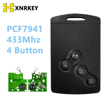 

XNRKEY 10 Pcs 4 Button Smart Card Remote Key PCF7941 Chip 433Mhz for Renault Megane III Laguna lll