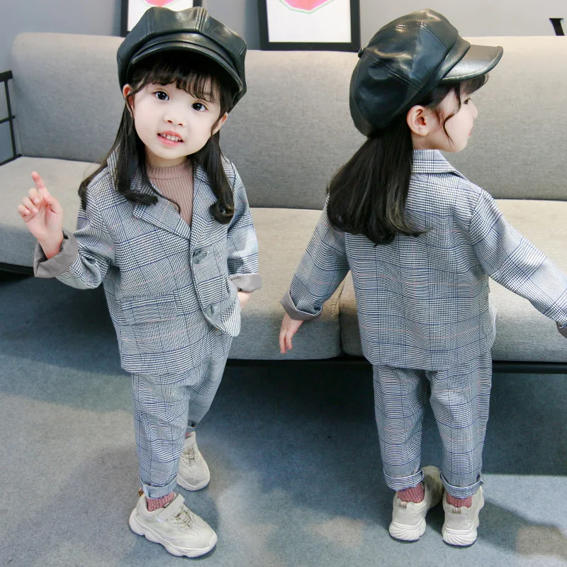 

Girls Plaid New Style 2019 Western Style Suit Korean-style Autumn 2-Piece Set a Class 1-6-Year-Old GIRL'S Clothes Fashion