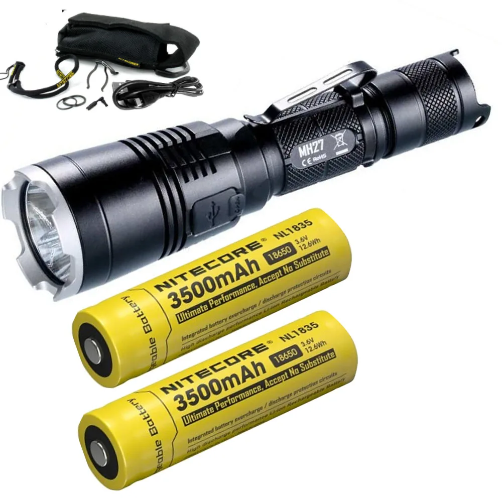 NITECORE MH27 RGB светильник CREE XP-L HI V3 max 1000 люмен фонарь луч бросок 462 м Тактический светильник+ 2x18650 батареи