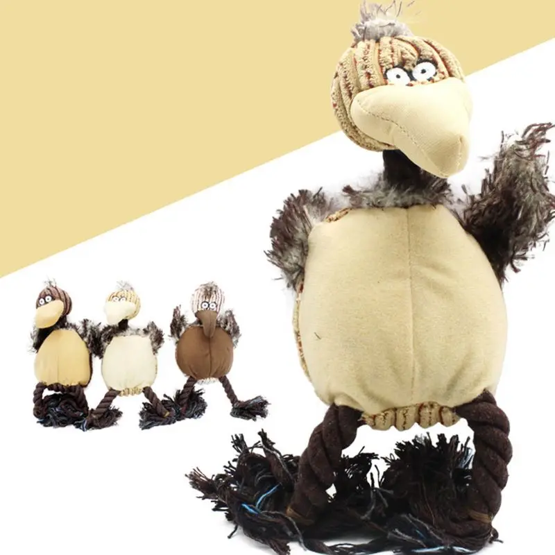 

Dog Plush Chew Toy Cute Ostrich Doll Cotton Rope Bite Resistant Pet Biting Sound Squeaky Training Teeth Cleaning Molar for Small