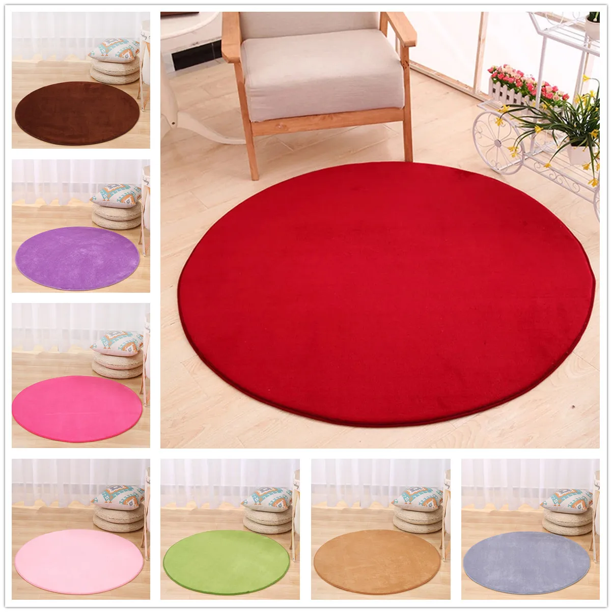 Solid Living Room Carpets Round Rug Memory Foam Yoga Prayer Chair Mat
