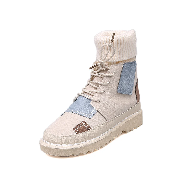 Зимние ботинки; модные женские ботинки; botas mujer invierno; коллекция года; ботильоны на платформе со шнуровкой; Повседневная обувь; женская нашивка для работы; Zapatos De Mujer - Цвет: Бежевый