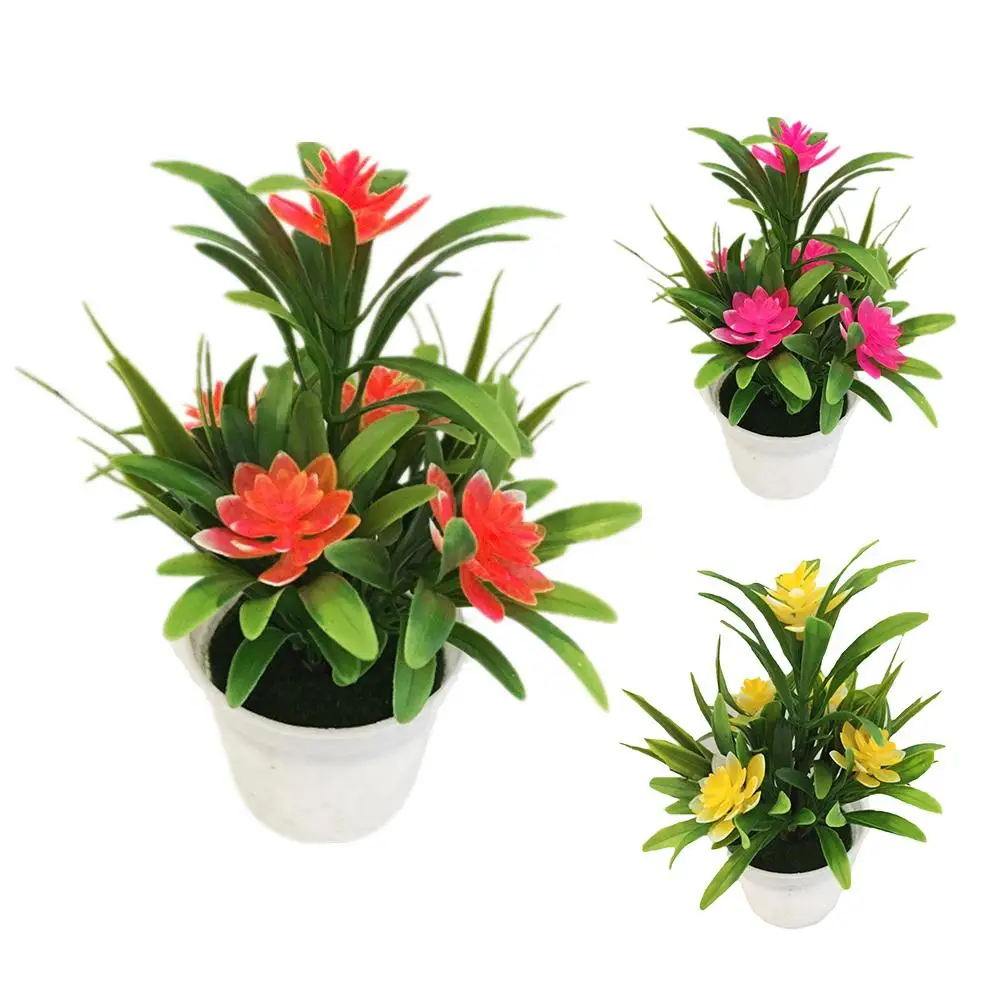 

New Mini Artificial Flower Potted Plant Lotus Bonsai with Flower Pot Wedding Party Garden Resturant Table Decor Home Decoration