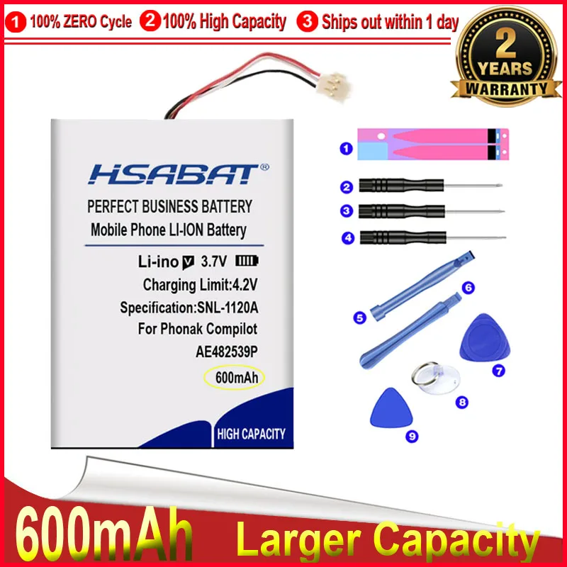 HSABAT 0 цикл 600 мАч AE482539P Аккумулятор для Phonak delстрот II Высокое качество запасной