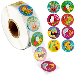 Autocollants de récompense en rouleau, 500 pièces, étiquettes autocollantes d'animaux mignons, pour enfants, élèves, enseignants 