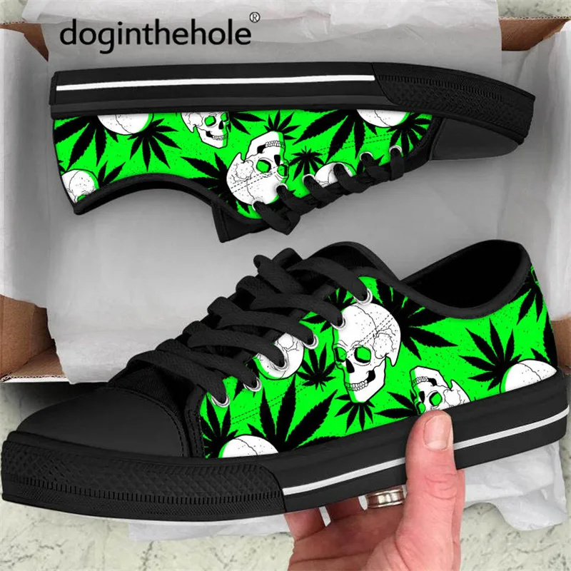 

Doginthehole Classic Green Skull Head Pattern 2021 New Fashion Women Plimsolls Outdoor Casual Lace Up Canvas Shoes Dropshipping