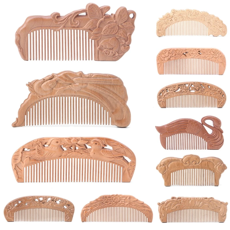 

1PC Natural Peach Wood Healthy No-static Massage Hair Wooden Comb X7YB