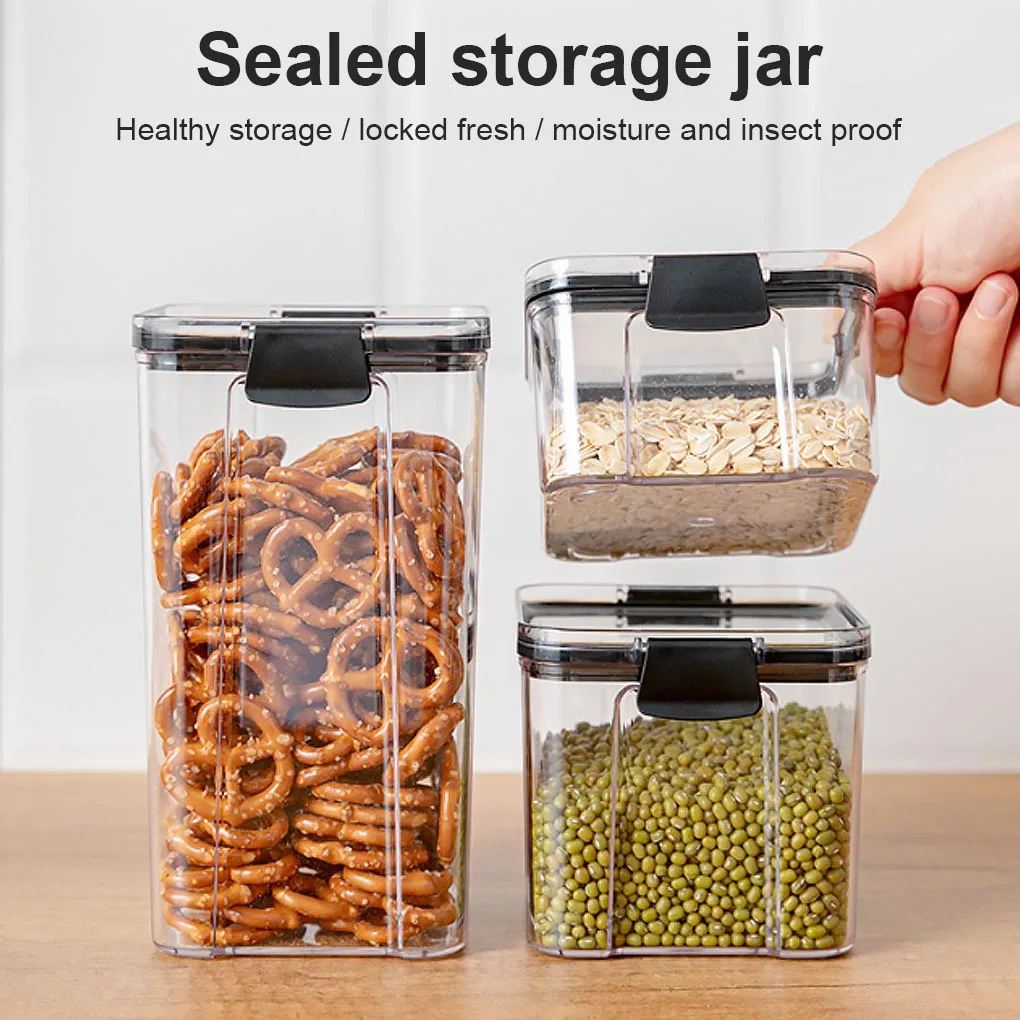 

Cereal Storage Container Airtight Food Fresh Box Square Clear Sealed Jar Food Sacks Dispenser