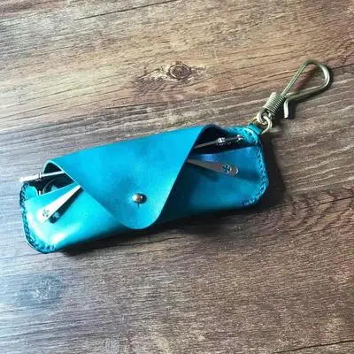 Blue with hooking Чехол Glasse из натуральной коровьей кожи с ремешком ручной работы, сумка для солнцезащитных очков из натуральной кожи в винтажном стиле - Цвет: Blue with hooking