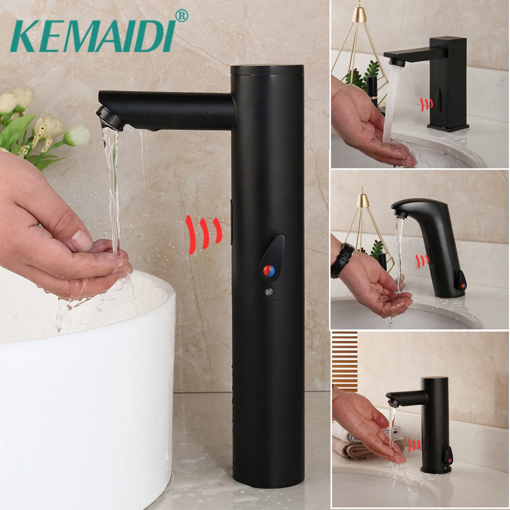 KEMAIDI матовый черный Твердый латунный Горячая и холодная вода Смеситель Touch-Free