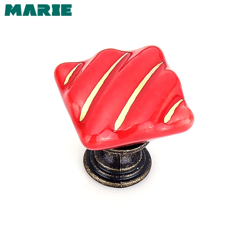 Red knob Цинковый сплав керамика ручка для мебели в стиле кантри Cupbord керамические ручки - Цвет: Red knob