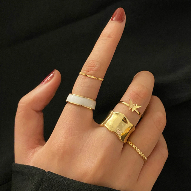 Color Hollowed Heart Shape Open Ring Set Design Cute Fashion Love Jewelry For Women Girl Gifts Adjustable Birthday Party