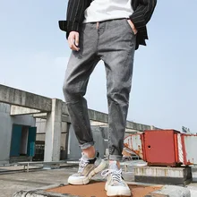 Модные однотонные мужские повседневные зауженные джинсы больших размеров Длина по щиколотку джинсовые карманы брюк Длина по щиколотку уличная одежда
