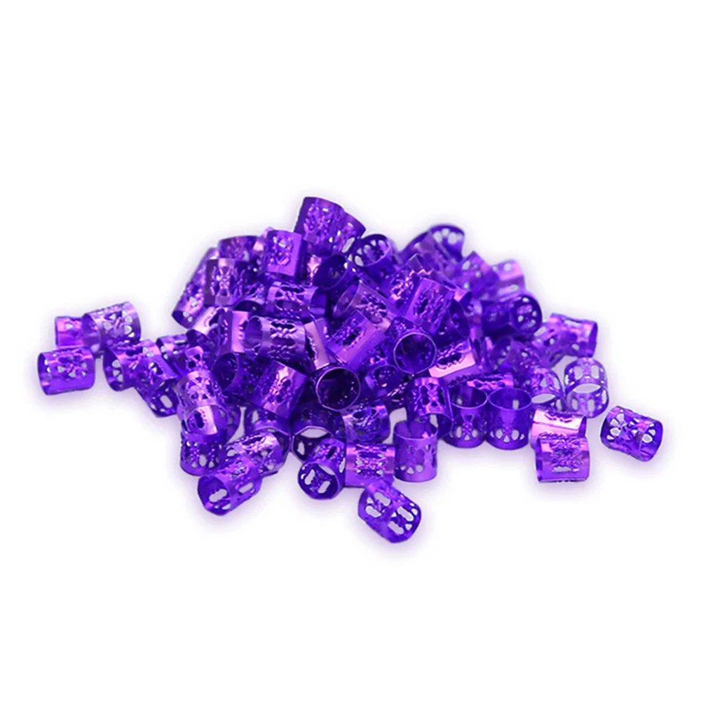Purple 100 шт мини дредлок бусины смешанные бусины регулируемые волосы оплетка регулируемые волосы кольца для косичек манжеты клип Ювелирные изделия в виде труб парикмахерский инструмент - Цвет: Purple