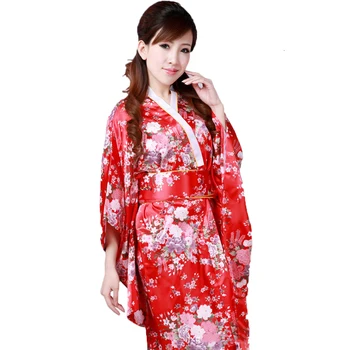

Japanese Women Traditional Yukata Silk Kimono Fashion Flower Vintage Femme Wedding Cosplay Costume Quimonos Ao Dai Evening Dress