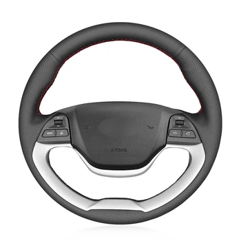 

Hand Sew Black Artificial Leather Car Steering Wheel Cover for Kia Morning 2011 2012 2013 2014 2015 2016 Picanto 2012 2013-2015