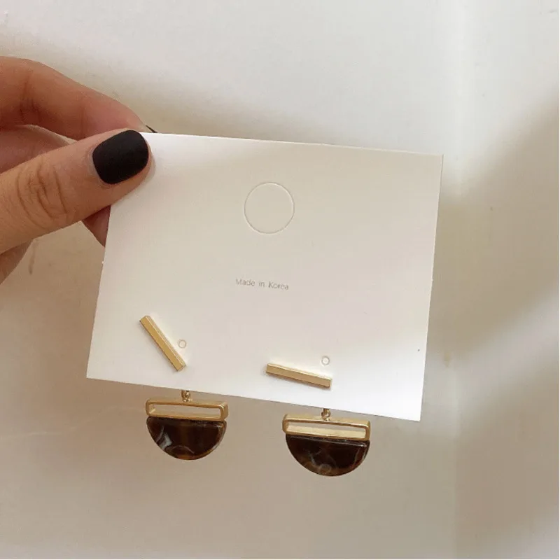 

Korean Design Semi-circular Sheet Metal Earring Marble Texture Silver Pin Matte Metal Irregular Women Ear Ring Vintage Jewelry